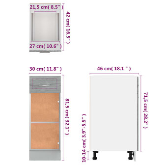 Onderkast met lade 30x46x81,5 cm bewerkt hout grijs sonoma