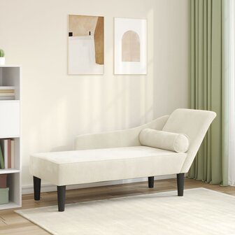 Chaise longue met kussens fluweel cr&egrave;mekleurig