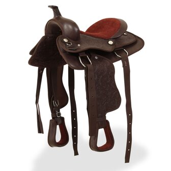 Western zadel, hoofdstel en borstriem 13&amp;quot; echt leer bruin