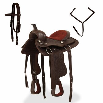 Western zadel, hoofdstel en borstriem 13&amp;quot; echt leer bruin