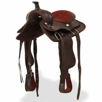 Western zadel, hoofdstel en borstriem 13&amp;quot; echt leer bruin
