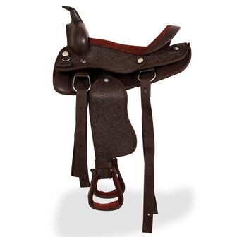 Western zadel, hoofdstel en borstriem 13&amp;quot; echt leer bruin