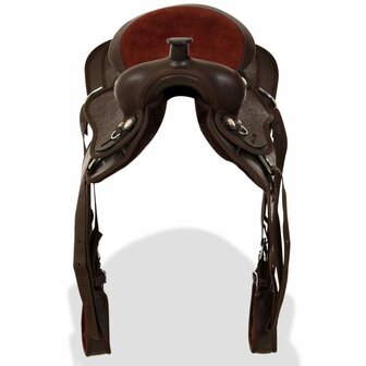 Western zadel, hoofdstel en borstriem 13&amp;quot; echt leer bruin