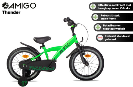 Amigo Thunder Jongens Terugtraprem neon groen/zwart 23,5 cm 16 inch neon groen/zwart 23,5 cm 16 inch