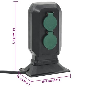 Tuinstopcontact en grondpin 2-wegs 15,5x11x24 cm zwart en groen