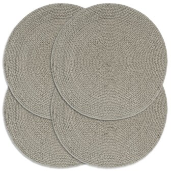 Placemats 4 st rond 38 cm katoen effen grijs