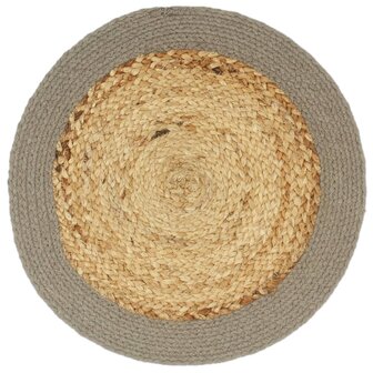 Placemats 6 st 38 cm jute en katoen natuurlijk en grijs