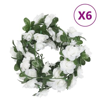Kerstslingers met bloemen 6 st 240 cm wit