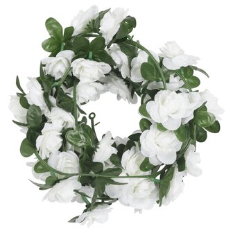 Kerstslingers met bloemen 6 st 240 cm wit