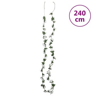 Kerstslingers met bloemen 6 st 240 cm wit