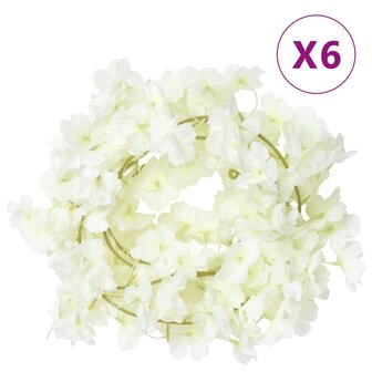 Kerstslingers met bloemen 6 st 180 cm wit