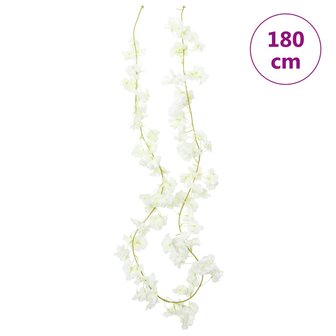 Kerstslingers met bloemen 6 st 180 cm wit
