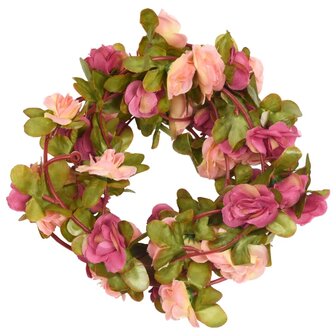 Kerstslingers met bloemen 6 st 250 cm rozerood