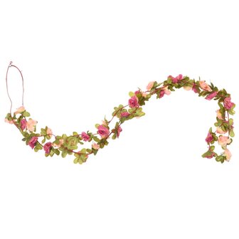 Kerstslingers met bloemen 6 st 250 cm rozerood