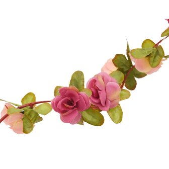 Kerstslingers met bloemen 6 st 250 cm rozerood