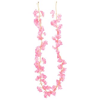 Kerstslingers met bloemen 6 st 180 cm donkerroze