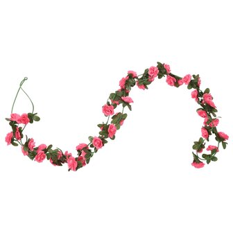 Kerstslingers met bloemen 6 st 240 cm roodroze