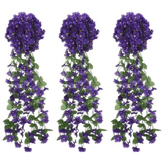Kerstslingers met bloemen 3 st 85 cm donkerpaars