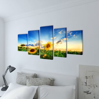 Canvas muurdruk print zonnebloem 200 x 100 cm