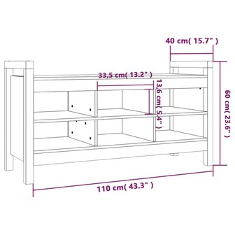 Halbankje 110x40x60 cm massief grenenhout wit