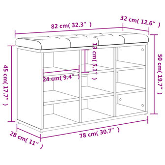 Schoenenbank 82x32x50 cm bewerkt hout gerookt eikenkleurig
