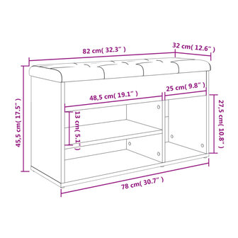 Schoenenbank 82x32x45,5 cm bewerkt hout gerookt eikenkleurig
