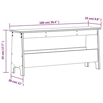 Halbankje 100x28x45 cm massief grenenhout wasbruin