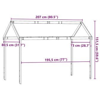 Kinderbedhuisje 207x80,5x151,5 cm massief grenenhout wasbruin