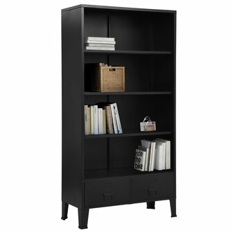 Boekenkast industrieel 90x40x180 cm staal zwart