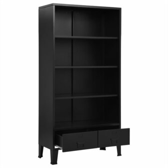Boekenkast industrieel 90x40x180 cm staal zwart