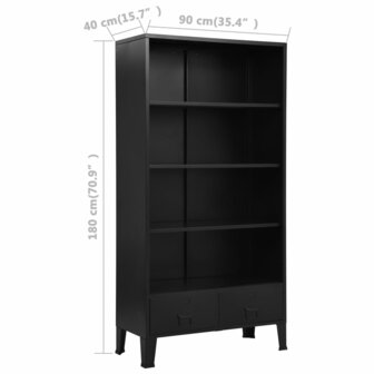 Boekenkast industrieel 90x40x180 cm staal zwart