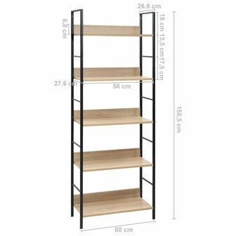 Boekenkast 5 schappen 60x27,6x158,5 cm bewerkt hout eikenkleur