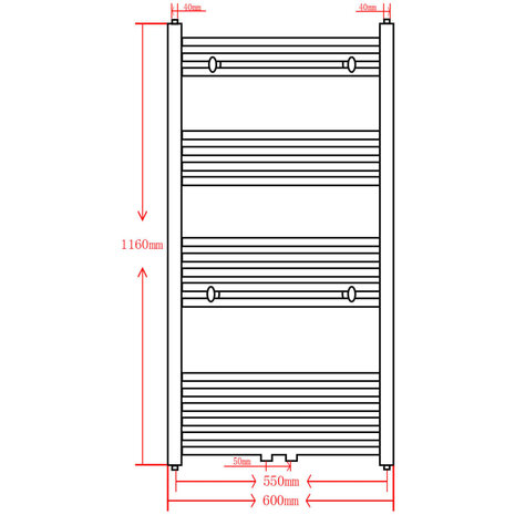 Radiator / handdoekenrek recht 600x1160 mm zwart