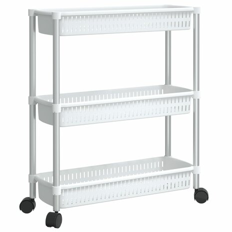 Opbergtrolley 3 laags aluminium zilverkleurig en wit