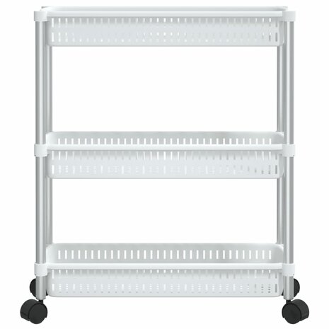 Opbergtrolley 3 laags aluminium zilverkleurig en wit