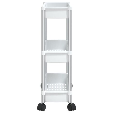 Opbergtrolley 3 laags aluminium zilverkleurig en wit