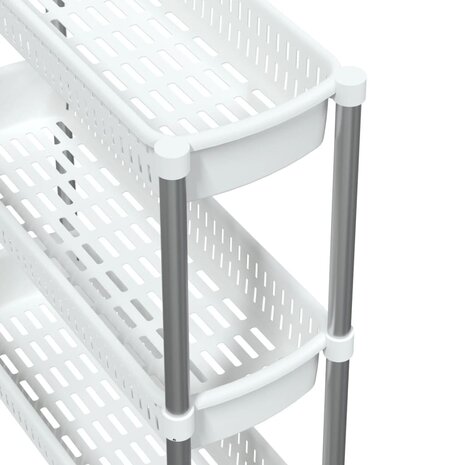 Opbergtrolley 3 laags aluminium zilverkleurig en wit