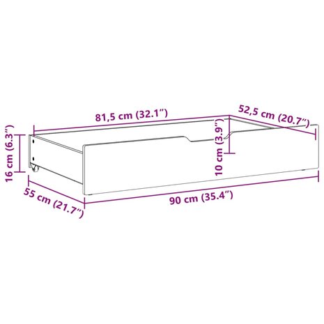 Bedlades 2 st 90x55x16 cm massief grenenhout wit