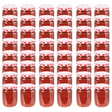 Jampotten met wit met rode deksels 48 st 230 ml glas