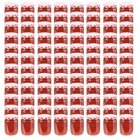 Jampotten met wit met rode deksels 96 st 230 ml glas