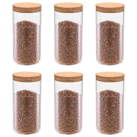 Opbergpotten met kurken deksel 6 st 1100 ml glas