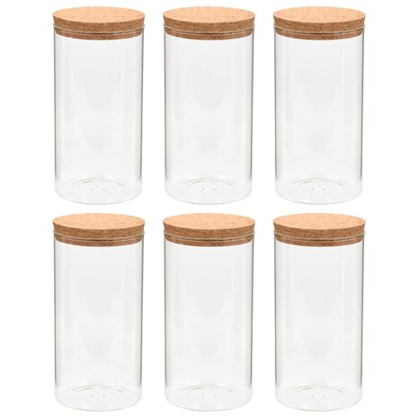 Opbergpotten met kurken deksel 6 st 1400 ml glas