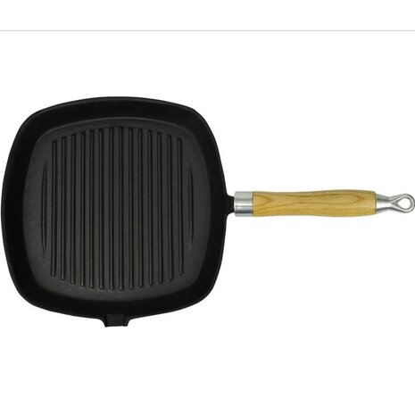 Grillpan met houten handvat gietijzer 20x20 cm
