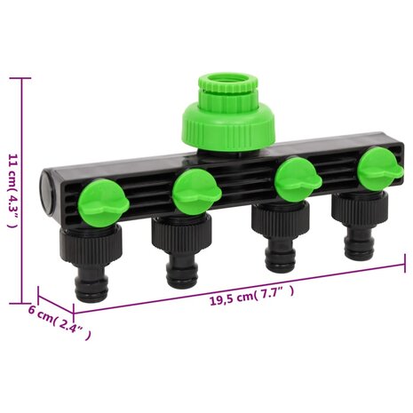 Kraanadapter 4-wegs 19,5x6x11 cm ABS & PP groen en zwart