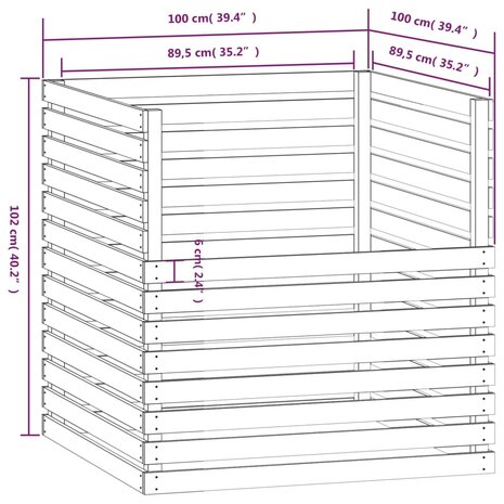 Compostbak 100x100x102 cm massief grenenhout honingbruin