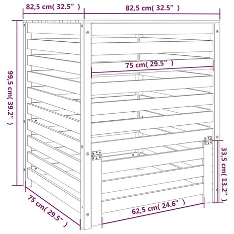 Compostbak 82,5x82,5x99,5 cm massief grenenhout grijs