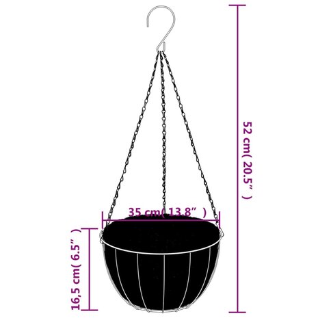 Plantenbakken hangend 4 st met kokosbak staal Ø 35x52 cm zwart