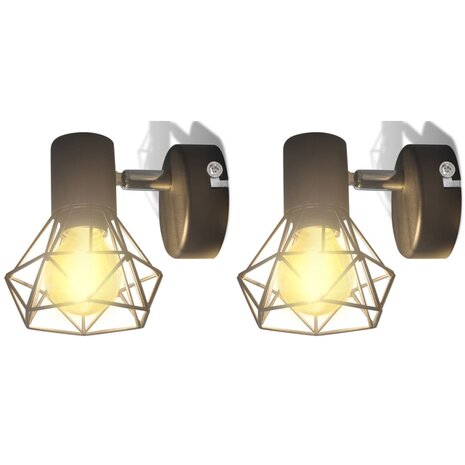 Wandlampen 2 st met LED industriële stijl zwart