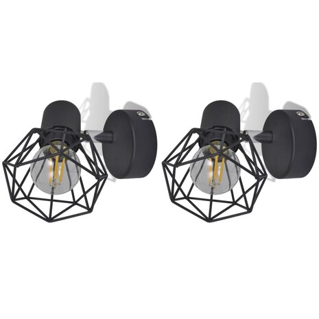 Wandlampen 2 st met LED industriële stijl zwart