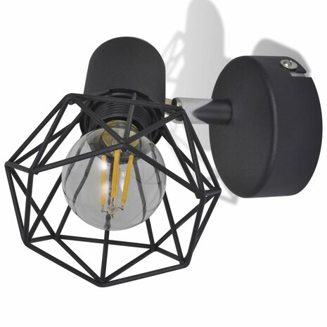 Wandlampen 2 st met LED industriële stijl zwart